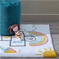 Suivre petit tapis marelle ton rose en coton enfant 135x100