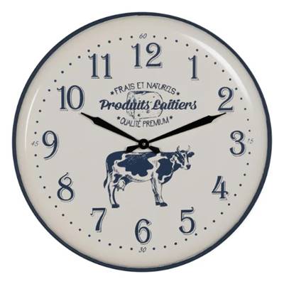 Cow horloge en métal blanc et vache bleue Ø62cm