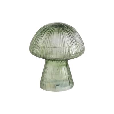 Petite lampe de table champignon vert en verre avec pile et led H15