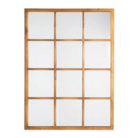 Antic miroir mural type fenêtre industrielle 12 carreaux bois naturel H120cm