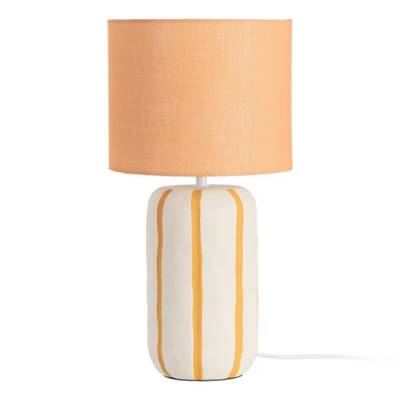 Suria lampe de table en céramique blanc et orange petit abat-jour tissu H48cm