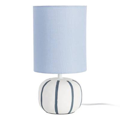 Suria lampe de table en céramique blanc et bleu petit abat-jour tissu H48cm
