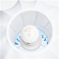 Plass lampe de table en verre unique bleu et abat-jour en tissu blanc H23cm