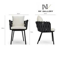 Karev chaise d'extérieur métal noir et tissu blanc écru