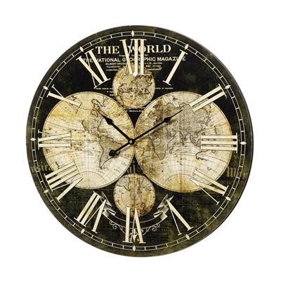 Horloge murale ronde en bois noir The World ø60