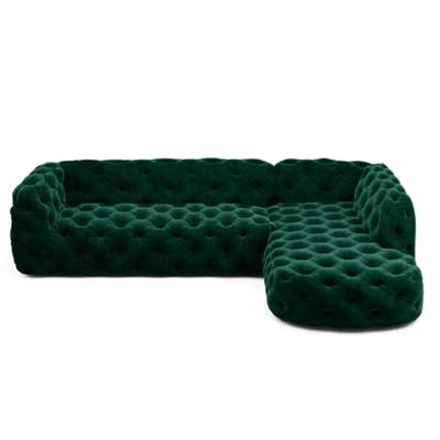 Layor canapé d'angle droit en velours capitonné vert