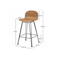 Zago chaise de bar en métal et résine tressé marron H63
