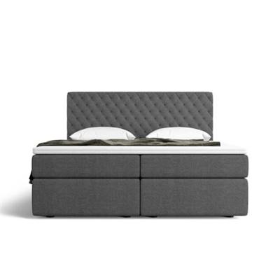Asmirut lit boxspring 180x200 en tissu texturé capitonné gris anthracite