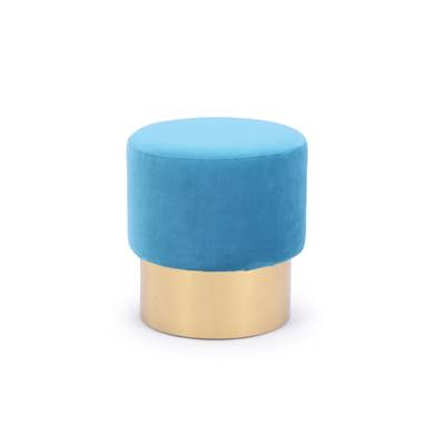 Mime pouf tissu bleu uni et pied laiton