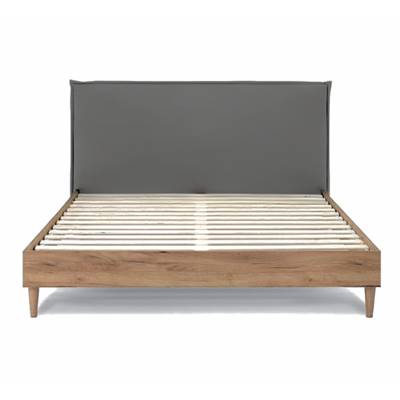 Naca lit 180x200 en bois de chêne et tissu gris anthracite