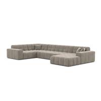 Lodce canapé panoramique d'angle droit en velours beige foncé