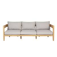 Borneo canapé d'extérieur en bois d'acacia tissu clair 3 places