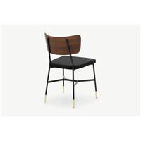 Amalyn chaise velours noir profond et noyer