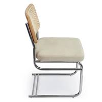 Lorenzo chaise design velours taupe, cannage et métal chromé