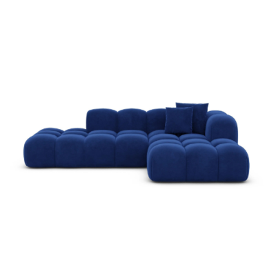Cotton canapé salon angle droit en velours bleu foncé