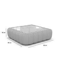 Raso table basse carrée en velours crème avec plateau en verre