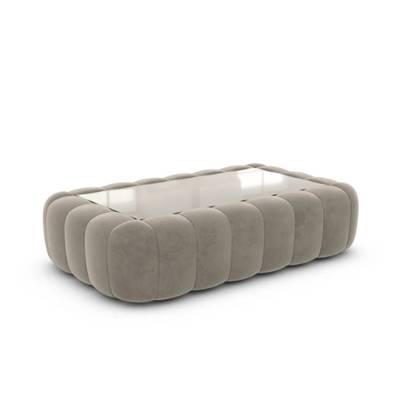 Ralia table basse rectangulaire en velours beige foncé avec plateau en verre