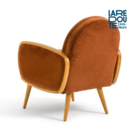 Ambre fauteuil velours et chêne orange cuit