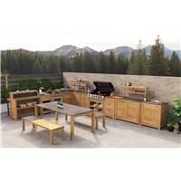 Bali module BBQ sur roulettes cuisine extérieur en teck et céramique