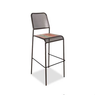 Kléo tabouret métal et bois de bateau recyclé H65cm