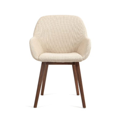 Malva chaise accoudoirs tissu beige pied chêne foncé
