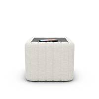 Kaoneo table basse carrée tissu blanc avec prise USB et chargeur sans fil