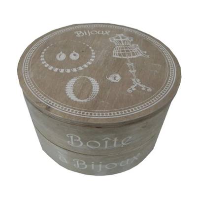 Boîte à bijoux ronde pivotante en bois 2 niveaux