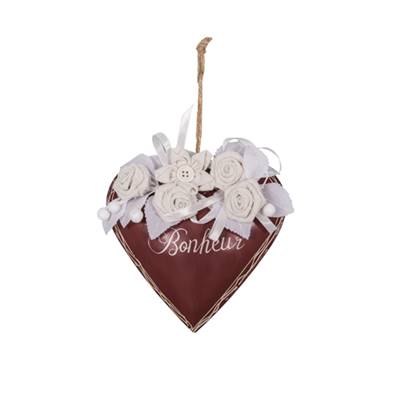 Coeur fleurs "Bonheur" rouge 16*16