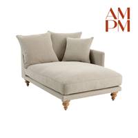 Lamo méridienne droite en tissu tweedé naturel gris clair