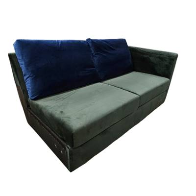 Canapé droit convertible velours bleu et vert