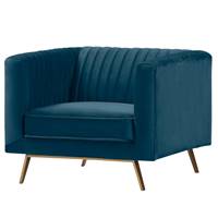 Savoy fauteuil en velours bleu foncé et pieds métal doré