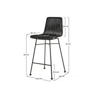 Cassita chaise de bar en résine tressée noir et métal noir