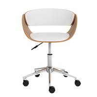 Zunilda chaise de bureau pivotante sur roulettes en PU blanc et bois clair