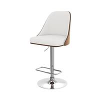 Lyssa chaise de bar réglable et pivotante en PU blanc et bois foncé