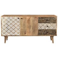 Linium buffet ethnique en bois 2 portes 3 tiroirs à motifs