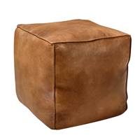 Cube pouf en cuir carré marron