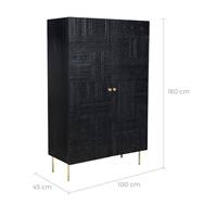 Ozen armoire gravée noire et pieds en métal dorés