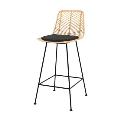 Capurgana tabouret de bar mi-hauteur en rotin naturel et noir