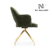 Adlad chaise de bureau rotative en tissu tweed vert kaki et métal doré