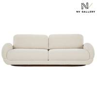 Mambo canapé 3 places en tissu bouclé et pied central bois