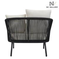 Metro fauteuil d'extérieur en cordage et métal noir coussin blanc écru