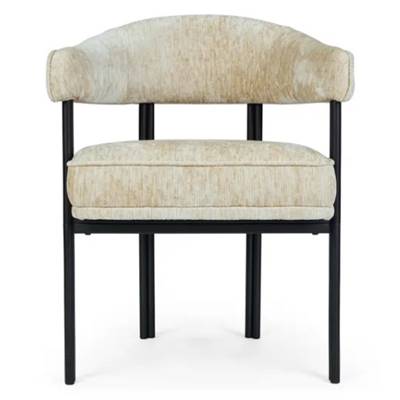 Glorysse chaise avec accoudoirs en tissu beige satiné et pieds noirs