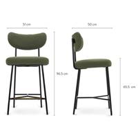 Lama tabouret de bar en tissu bouclé vert kaki et métal noir H66