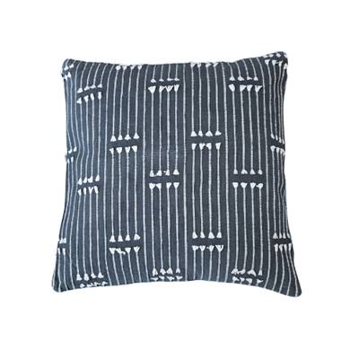 Chik coussin carré 40x40 coton bleu foncé mini franges blanches