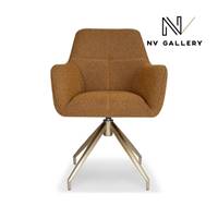 Olivier chaise de bureau rotative en tissu bouclé marron et métal doré