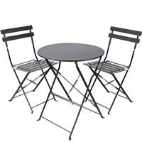 Le Mistral ensemble table et 2 chaises pliables en métal noir