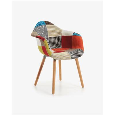 Gorn chaise en patchwork multicolore et pieds en bois
