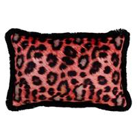 Lynra coussin rectangulaire léopard velours orange et noir 45x30cm