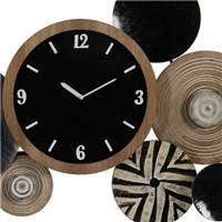 Amyl horloge murale multirond en métal noir et bois L128cm
