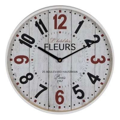 Flow horloge en bois blanche chiffres colorés Ø40cm